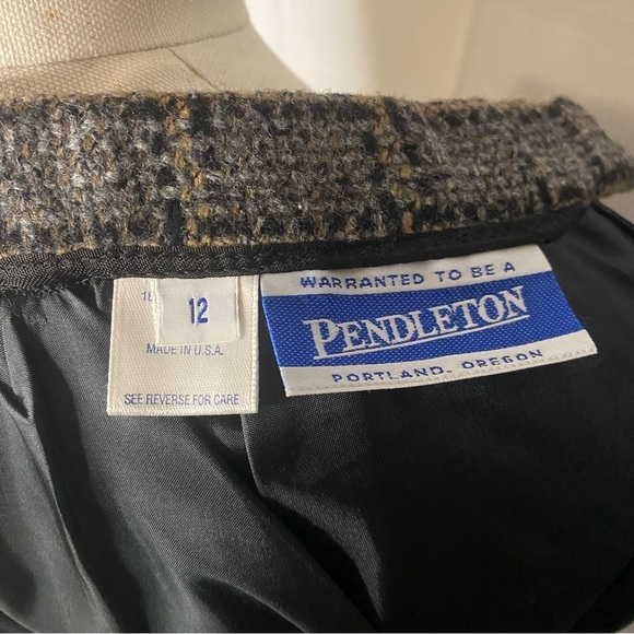 Pendleton Grey Wool Plaid Tan Black Grid Knee Length Midi Skirt size 12 - Picture 6 of 9